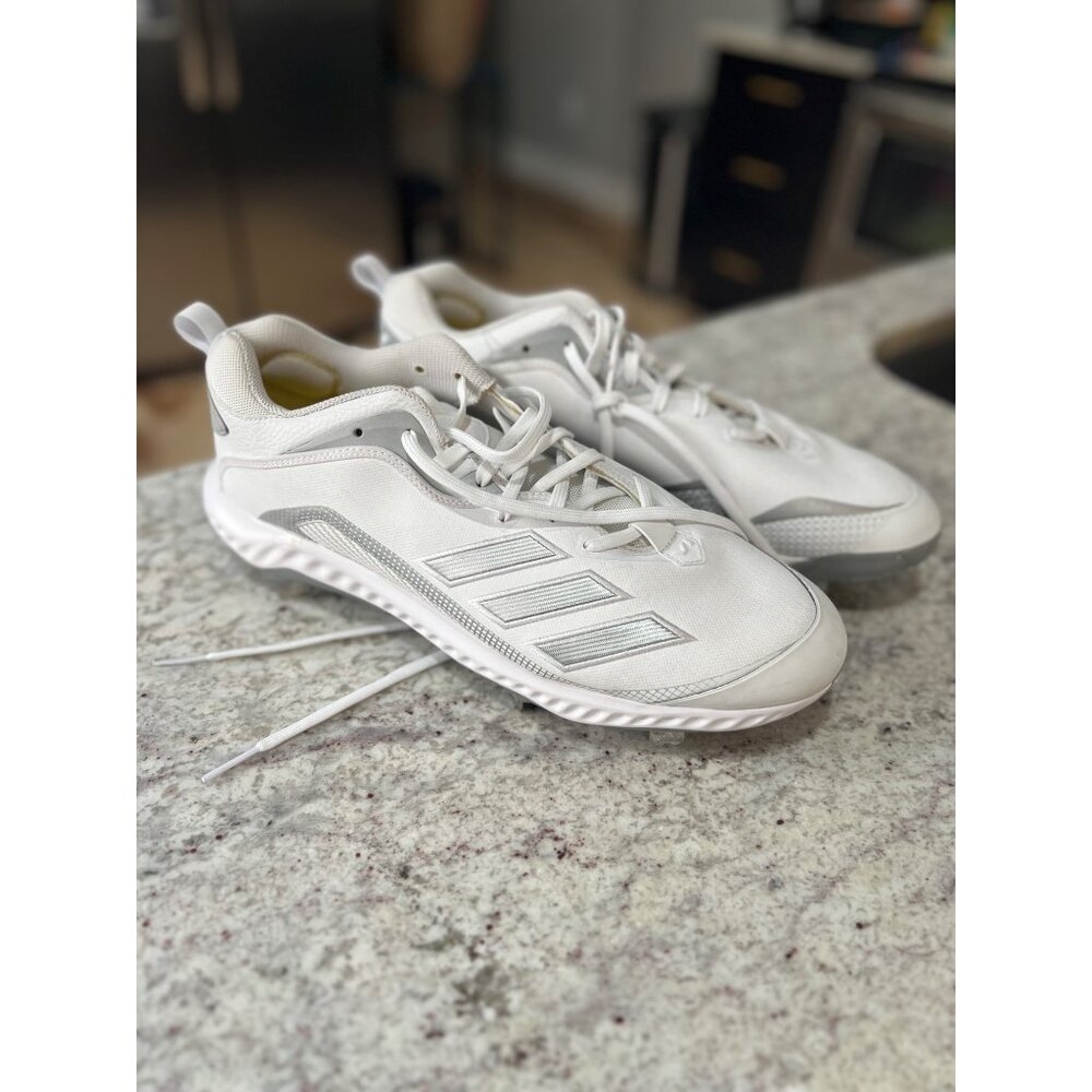 Adidas Icon 6 Bounce‎ Metal Baseball Cleats White Silver EG7602 Mens Size 15